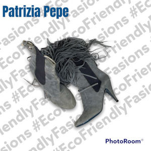 Patrizia Pepe Women's Blue Removable Frinnge Ankle Suede Boots Size 7
